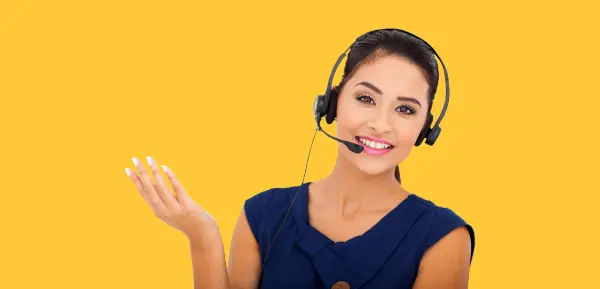 Smiling Call Center Agent Holding Her Hand Up